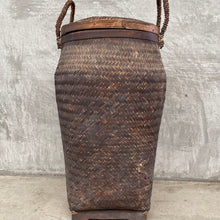 Tall Vintage Brown Basket With Lid