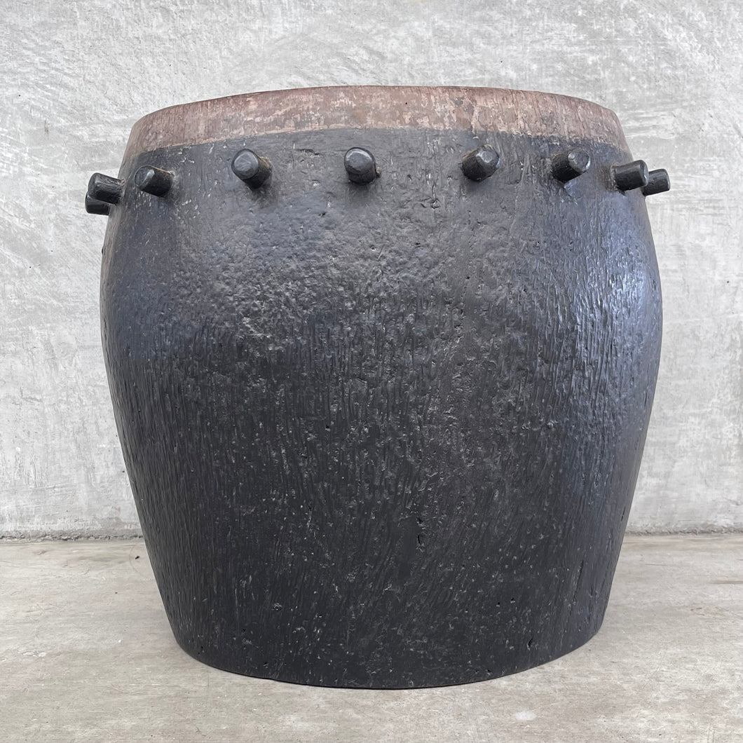 Historic Black Timber Pot With Knobs