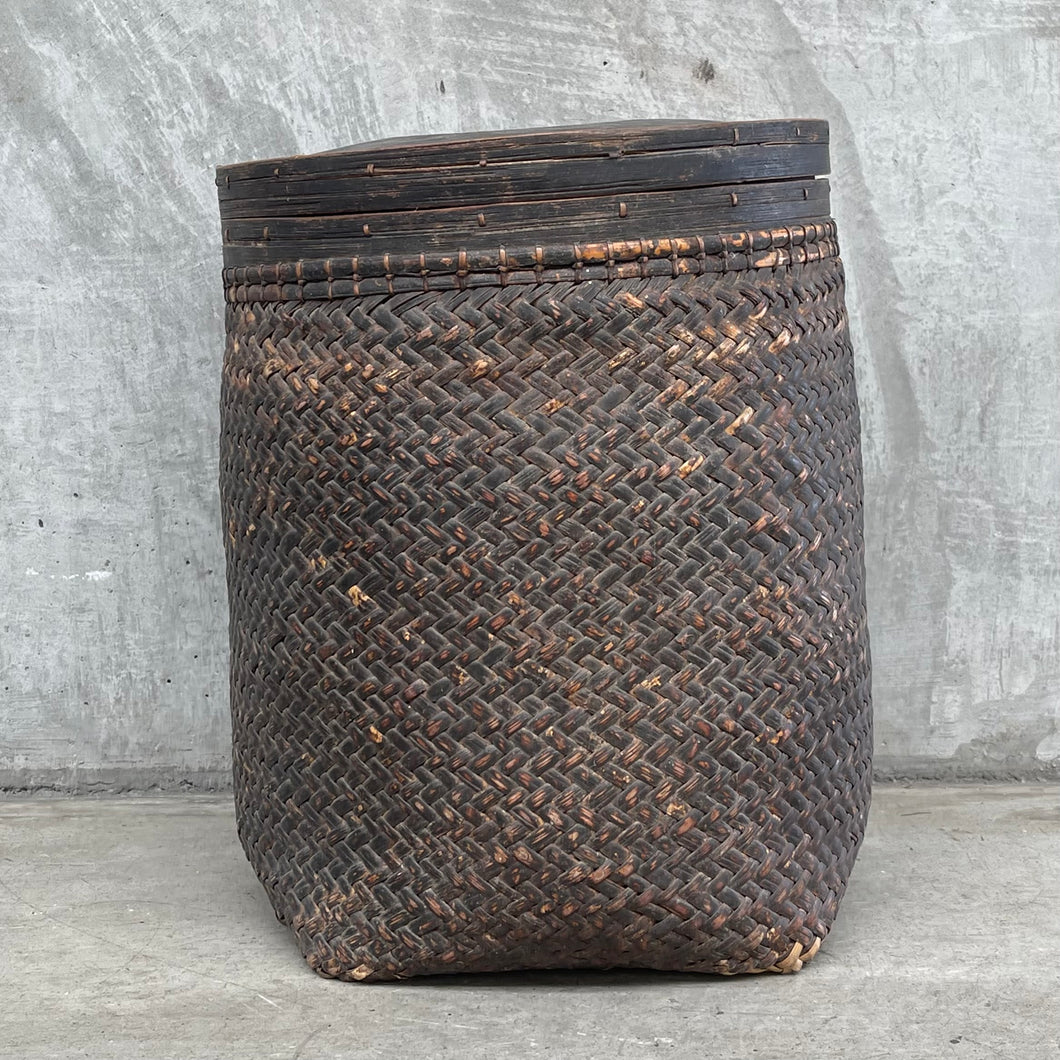 Antique Basket With Wooden Top